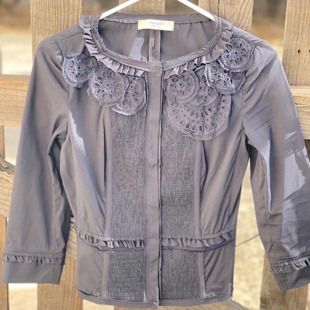 Prada corset like navy jacket/ top with eyelet details